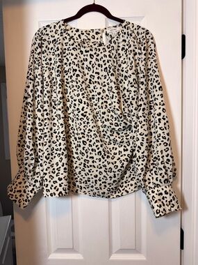 Nine West Cream and Black Leopard Print Blouse